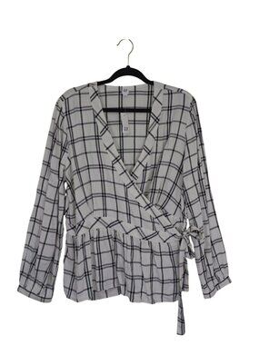 NWT Blouse Black & White Plaid Wrap Top With Tie Detail Size XL By Gap Womens